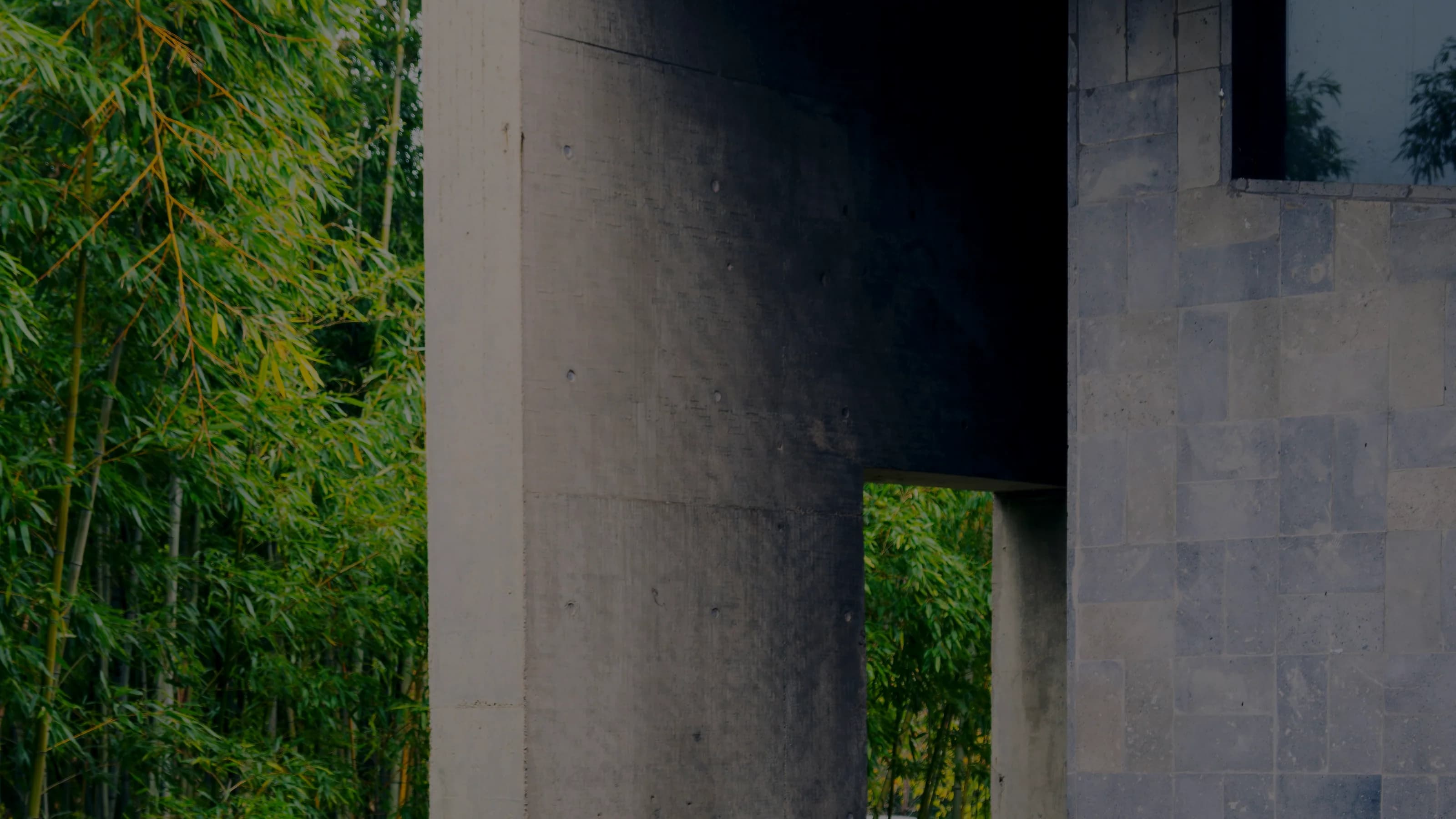 Concrete columns framing a stand of bamboo